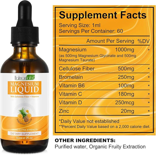 Magnesium Glycinate Liquid Drops,1000mg Liquid Magnesium B6,C,D and 2 Fl