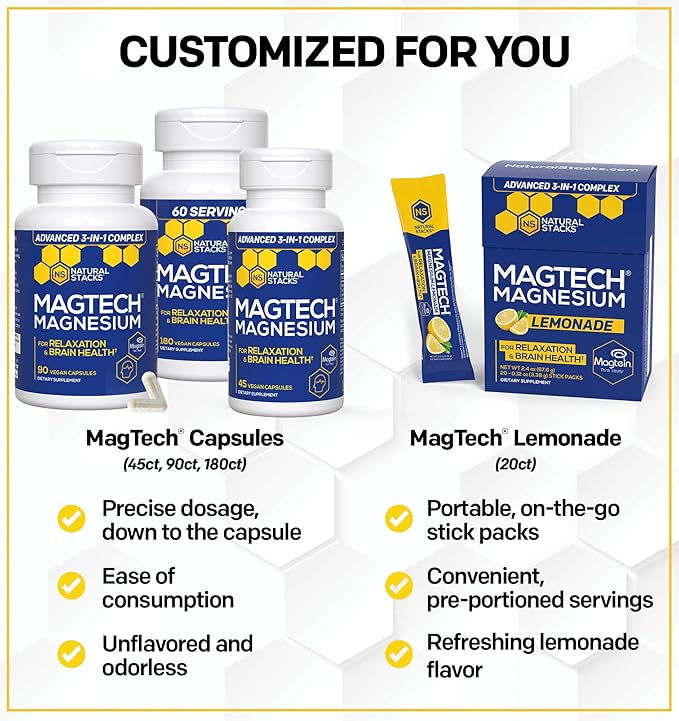 Natural Stacks MagTech Magnesium Supplement 3 Forms 45 Capsules