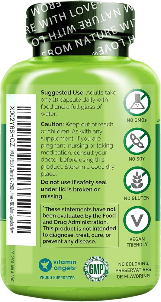 NATURELO Vitamin D 2500 IU D3 Supplement 180 Mini