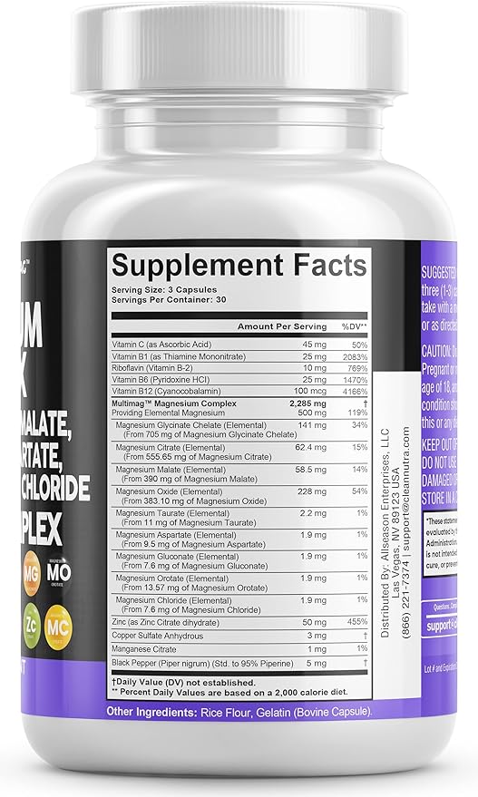 Magnesium Complex 2285mg with Magnesium Glycinate B1 B2 B2 B6 B6 B12 B12 Complex 90 Count