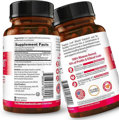 Papaya Leaf Blood Support Capsules 60/450mg Veggie (1 Bottle)
