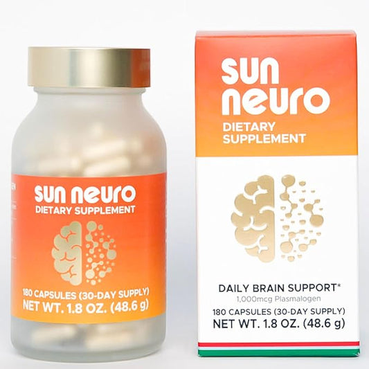 Sun Chlorella Sun Neuro Nootropic Brain Supplement - Daily Memory Concentration & Focus Supplement for Women & Men - Natural Plasmalogen Boost from Sea Pineapples - 180 Capsules