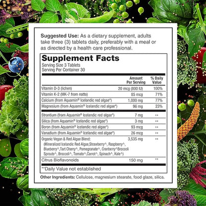 PlantFusion Vegan Calcium, Premium Plant Based (1000mg) Sourced D3, K2, K2, and 90 Vegan