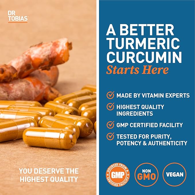 Dr. Tobias Turmeric Curcumin Supplement Support,1500 mg 95% Curcuminoids, 120 Capsules