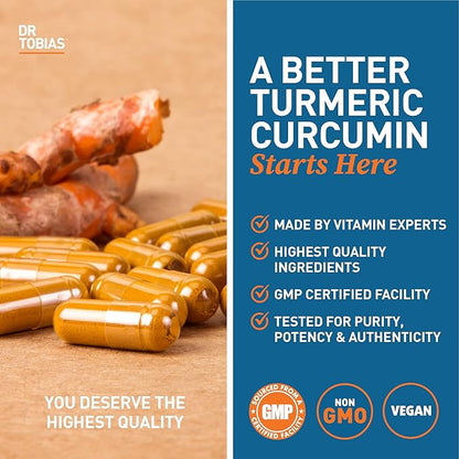 Dr. Tobias Turmeric Curcumin Supplement Support,1500 mg 95% Curcuminoids, 120 Capsules