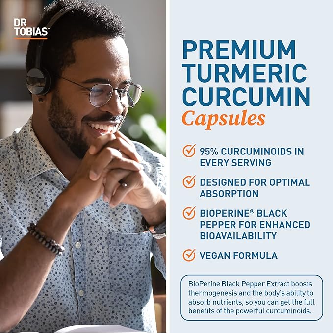Dr. Tobias Turmeric Curcumin Supplement Support,1500 mg 95% Curcuminoids, 120 Capsules