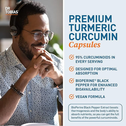 Dr. Tobias Turmeric Curcumin Supplement Support,1500 mg 95% Curcuminoids, 120 Capsules