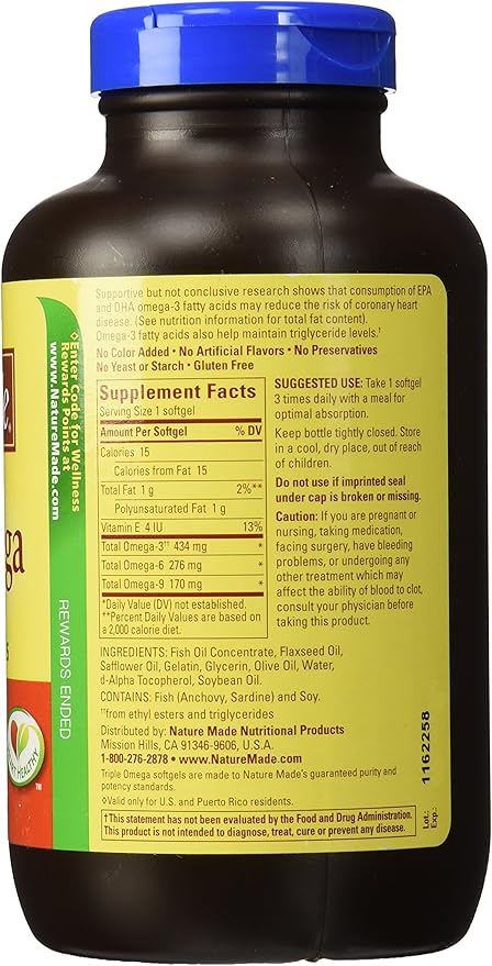 Nature Made Triple Omega 3 6 9 180 Softgels
