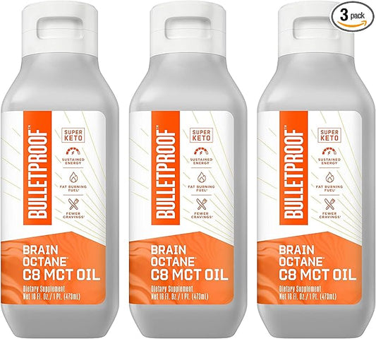 Bulletproof Brain Octane C8 MCT Oil, 16 Ounces (Pack of 3), Keto Supplements for Sustained Energy and Craving Support