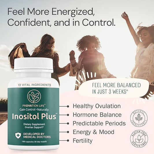 Myo Inositol Plus PCOS supplement Vitamins for Women, Physician Formulated Natural Ovulation Pills, Myo-Inositol, D Chiro Inositol, Berberine for Fertility & Ovarian Support 180 Capsules