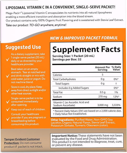 Aurora Nutrascience Mega-Pack Liposomal Vitamin C, 3,000 mg 32 Single 21.7 oz (640 mL)