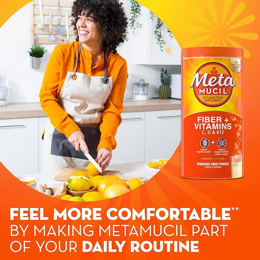 Metamucil 4-in-1 Fiber + Vitamins C, B12, Fizzy B12, Citrus 90 servings
