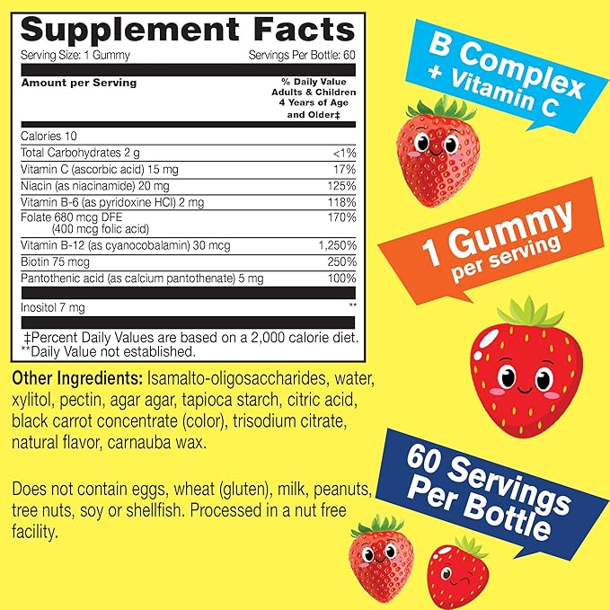 Kids Vitamin B Complex Sugar Free Gummies 60 Count