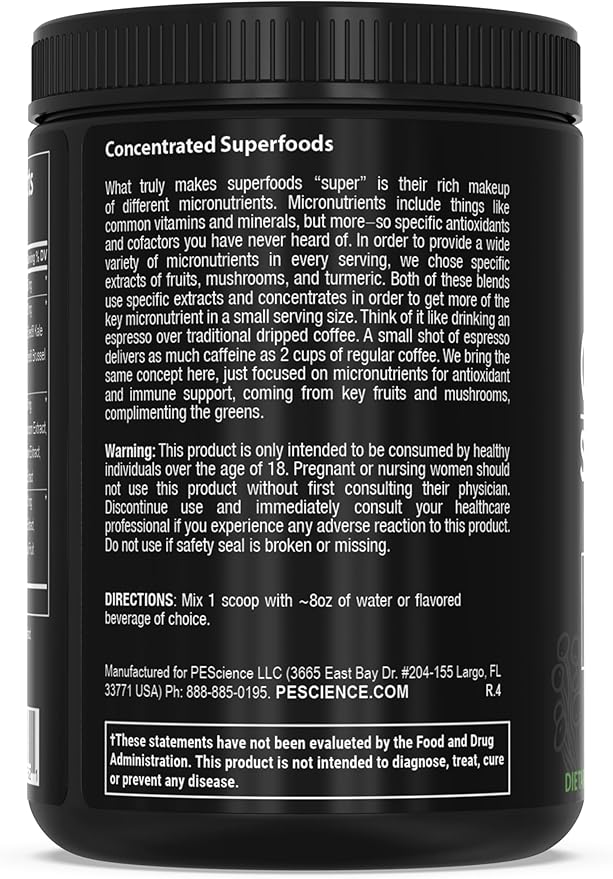PEScience Greens & Superfoods Powder, Lime Flavor, 30 Servings, Natural Chlorophyll with Turkey Tail Mushroom & Fruit Extracts Blend