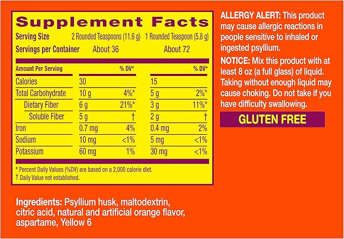 Metamucil Fiber, 4-in-1 Orange SugarFree Powder 72