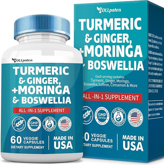 Turmeric Curcumin 30000mg Moringa 50000mg Ginger 3000mg Boswellia 3000mg Saffron 2000mg All-in-One 60 Capsules