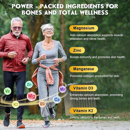 Calcium Citrate Gummies, Calcium 1200 mg with Vitamin d3, K2, Magnesium, Zinc for Bone, Muscle & Immune Support, High Absorption Calcium Supplement for Women & Men, Raspberry Flavor, 60 Chews