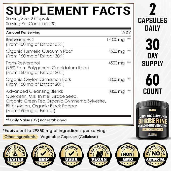 Berberine Supplement with Turmeric Curcumin 4500mg 4500mg & 60 Capsules