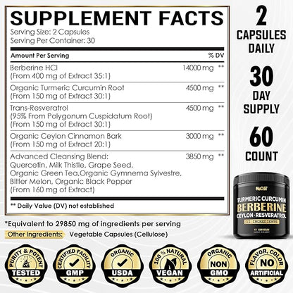 Berberine Supplement with Turmeric Curcumin 4500mg 4500mg & 60 Capsules
