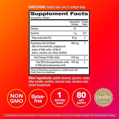 MegaRed Omega 3 Fish Oil Supplement 800mg (per 6X Absorption 3 Fatty (80cnt Box),