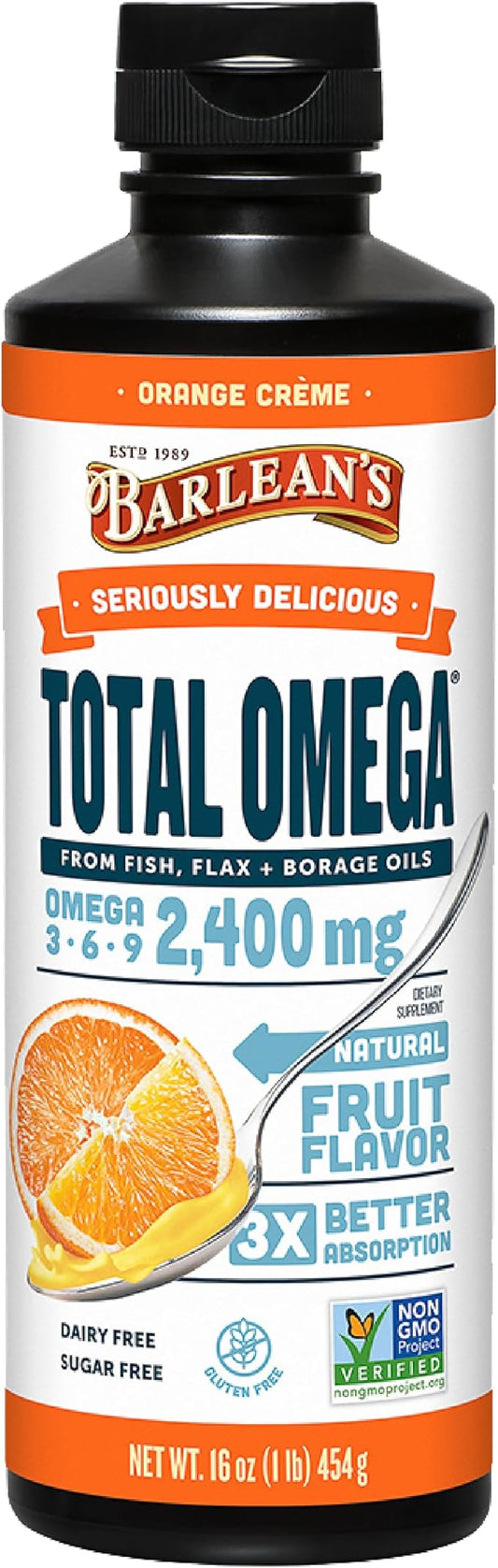 Barlean's Total Omega 3 Fish Oil 2,400 mg 3 6 6 9 9 EPA 16 oz