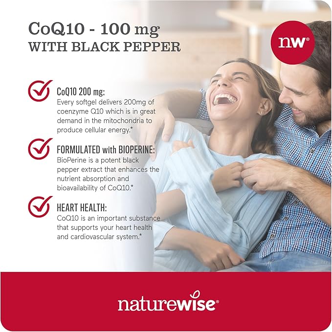 NatureWise CoQ10 100mg Softgels, High Absorption CoQ10 with 30 Softgels[1-Month Softgels[1-Month Supply]