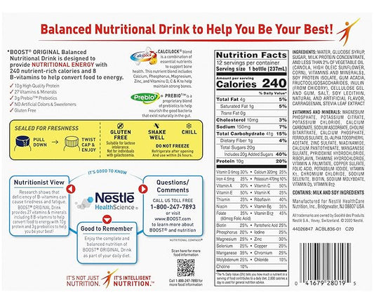 BOOST Original Balanced Nutritional Drink, Very Vanilla, 8 Ounce Bottle (Pack of 24)