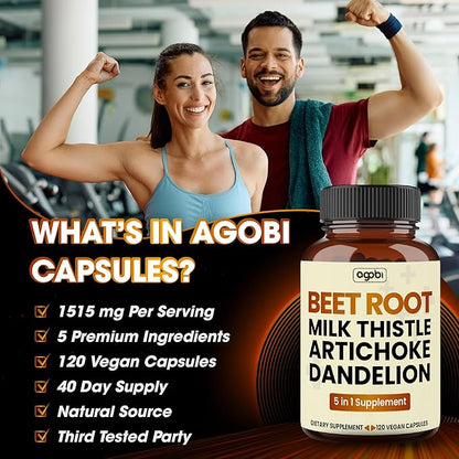 agobi Beet Root Capsules 600mg Milk 300mg Artichoke 300mg Dandelion 300mg Black 15mg - 120 Capsules