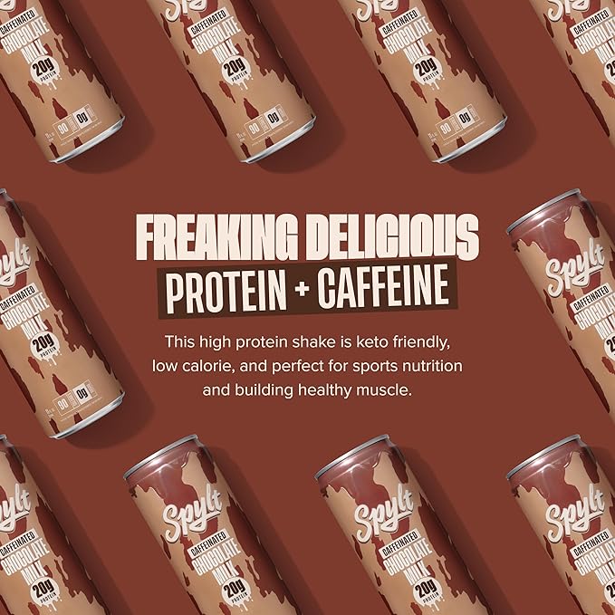 High Protein Chocolate Milk with 60mg Caffeine & 20g Protein - Ready to Drink, Sugar Free, Lactose Free Milk, Perfect for Workout Recovery & Afternoon Pick Me Up - 12 Count
