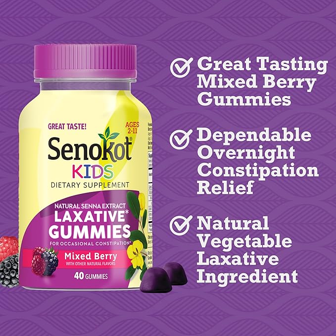 Senokot Kids Mixed Berry Laxative Gummies 2+, Senna 40 ct