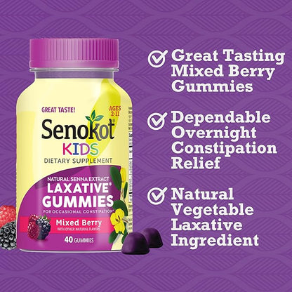 Senokot Kids Mixed Berry Laxative Gummies 2+, Senna 40 ct