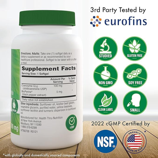 Health Thru Nutrition CoQ-10 100mg 120 Softgels Q10 | 3rd Party
