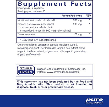 Pure Encapsulations NR Longevity - Supports Healthy Aging. Replenishment of NAD+ & Mitochondrial Function* - with NIAGEN - Gluten Free, Non-GMO, Hypoallergenic - 60 Capsules