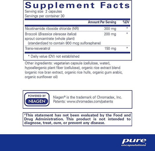 Pure Encapsulations NR Longevity - Supports Healthy Aging. Replenishment of NAD+ & Mitochondrial Function* - with NIAGEN - Gluten Free, Non-GMO, Hypoallergenic - 60 Capsules