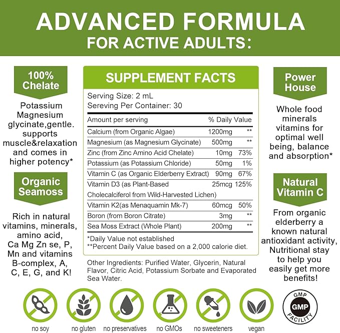 Calcium Magnesium Zinc with Magnesium Glycinate 500mg Plus D3 K2 K2 | D3 K2 K2 Liquid 1 Pack