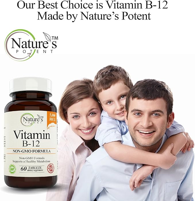 Nature's Potent Vitamin B-12, 5000mcg, Non-GMO B12) - (60 Tablets)