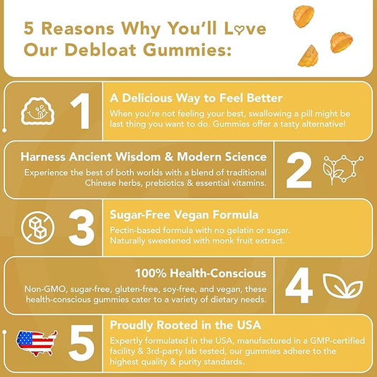 GOJOY NATURALS Lemon Debloat Gummies - Bloating, Gut Health & Digestive Support Herbal Supplement for Women & Men - Non-GMO, Sugar, Soy & Gluten Free - Vegan (30 Servings)