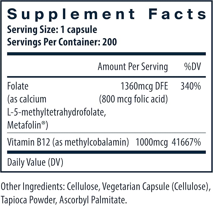 Vital Nutrients Vitamin B12 & Methyl Folate | Vegan Methylated Folate and B12 Supplement | Supports Nervous System & Metabolism* | High-Potency B12 Vitamins * | Gluten, Dairy, Soy Free | 200 Capsules