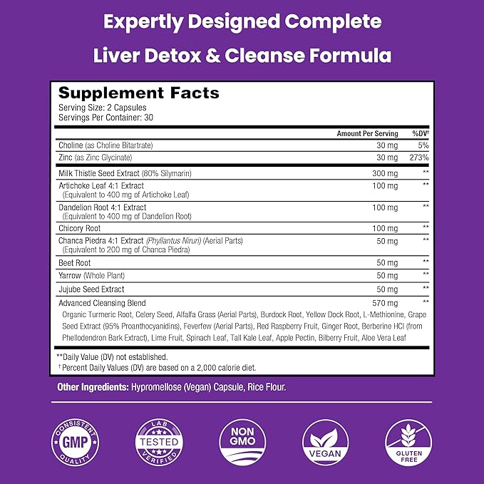 Liver Cleanse Detox & Repair Formula | 20+ Herbs: Milk Thistle Extract with Silymarin, Artichoke, Dandelion, Chicory Root Powder & More! | Premium Liver Support Pills Supplement, 60 Capsules (2-Pack)