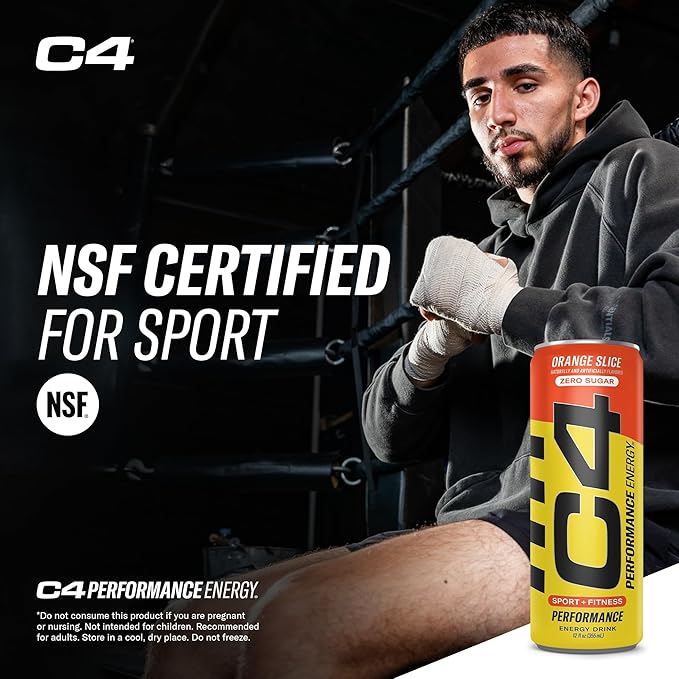 Cellucor C4 Performance Energy Drink | Zero Sugar Carbonated Preworkout Energy | 150mg Caffeine with Beta Alanine | Orange Slice | 12 Fl Oz (12 Pack)