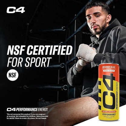 Cellucor C4 Performance Energy Drink | Zero Sugar Carbonated Preworkout Energy | 150mg Caffeine with Beta Alanine | Orange Slice | 12 Fl Oz (12 Pack)