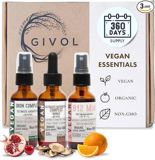 Ultimate Vegan Essential Bundle Liquid Spray- B12 Methylcobalamin, 2 Fl 360 Days