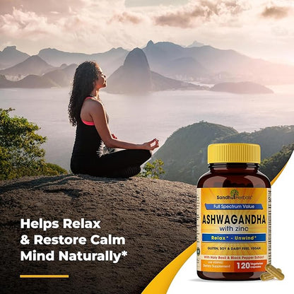Sandhu Herbals Ashwagandha Supplement|120 Organic 4 1 Capsules, 2 months supply|8000mg with