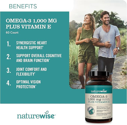 NatureWise Extra-Strength Omega 3 Fish Oil Supplement 1000mg per 600 EPA 400 DHA 180 Softgels[3-Month Softgels[3-Month Supply]