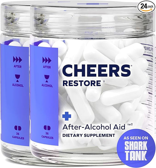 Cheers Restore | Supplement with DHM + L-Cysteine | Feel Better After Drinking & Support Your Liver | 24 Doses | Dihydromyricetin, Cysteine, Milk Thistle, Prickly Pear, B-Vitamins, Ginger