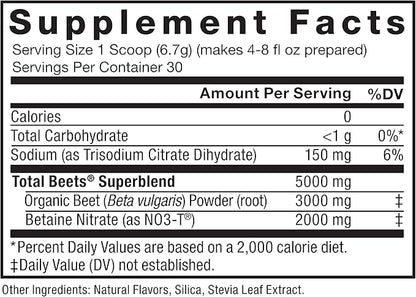 Force Factor Total Beets Delicious Superfood Powder with Nitrates to Support a Healthy Heart, Circulation, Blood Flow, Nitric Oxide, Energy, Stamina, & Cardiovascular Heart Health, 30 Servings