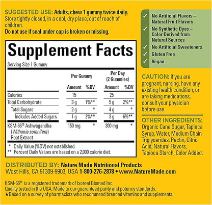 Nature Made Ashwagandha Gummies, Vegan, KSM 66 Ashwagandha 60 Count, 30 Day