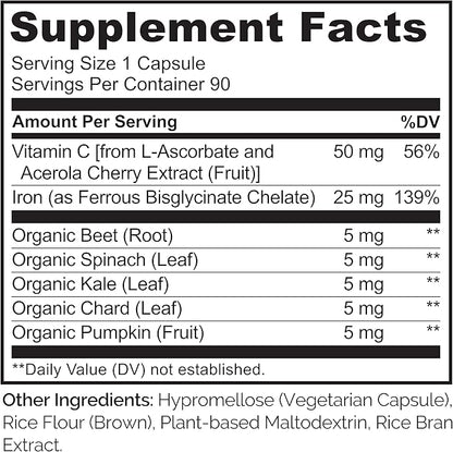 NATURELO Vegan Iron Supplement with Vitamin 90 Mini