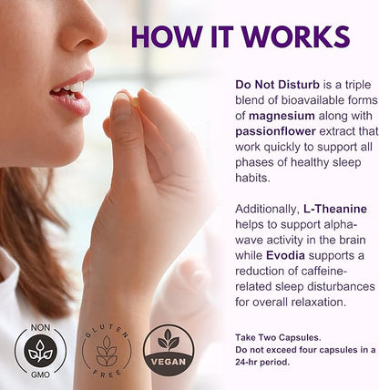 Life Happns Do Not Disturb Sleep Aid for Adults Natural Supplement with L-Theanine, Magnesium, Passion Flower & Evodia Fruit for Restorative Sleep Melatonin-Free, Non Habit-Forming, 60 Capsules