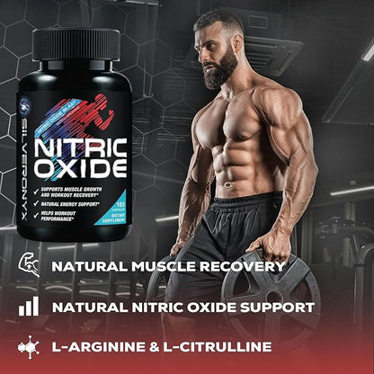 Extra Strength Nitric Oxide Supplement L Arginine 3X Strength - Citrulline Malate, AAKG, Beta Alanine - Premium Muscle Supporting Nitric Booster for Strength & Energy to Train Harder - 180 Capsules